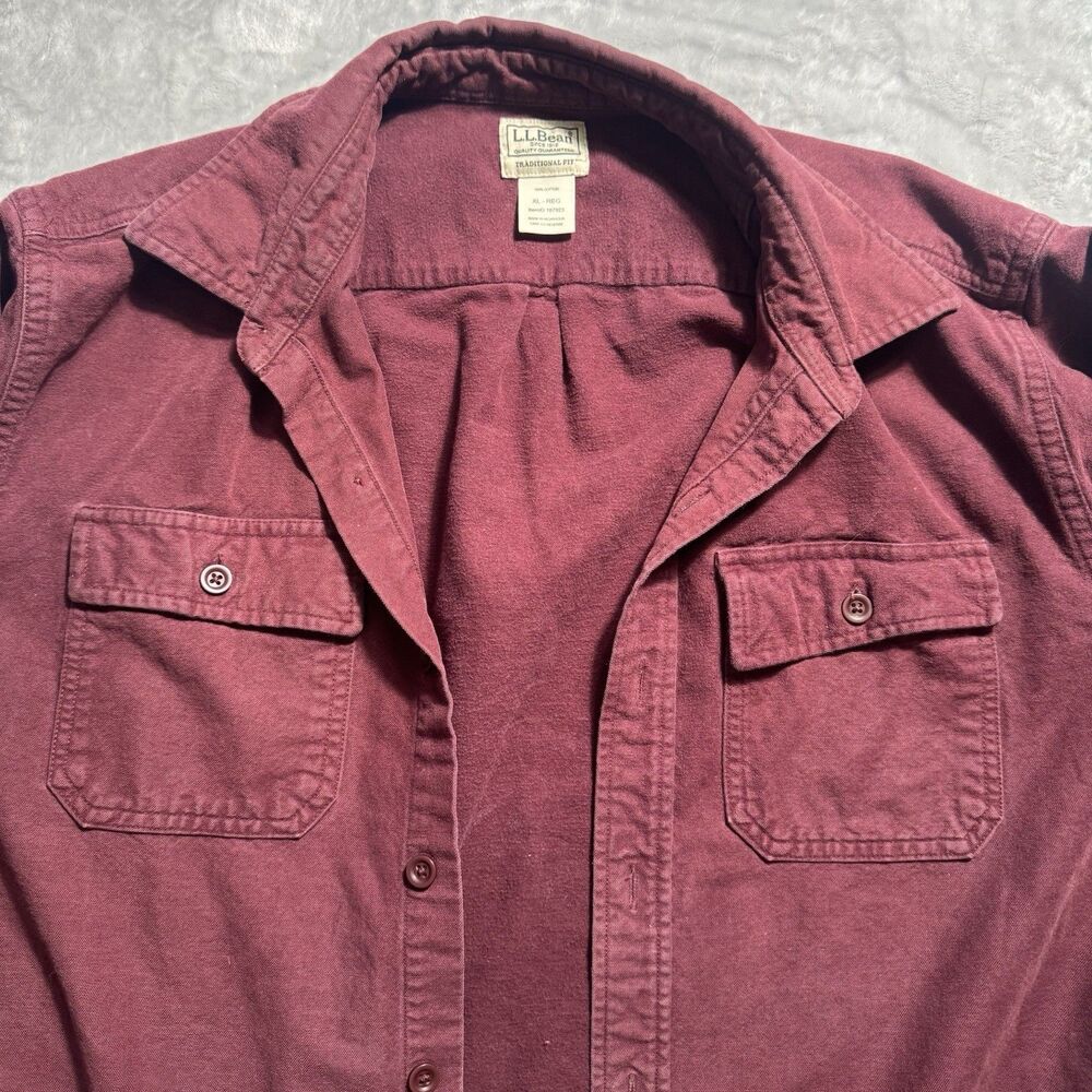 L.L. Bean Shirt Men’s XL Tall Burgundy Corduroy Button Front Traditional Fit - Picture 2 of 7